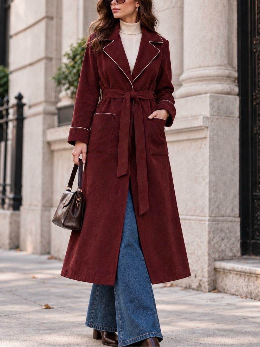 Vintage Brodkin Ultrasuede Burgundy Belted Trench Coat Oxblood Retro M